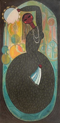 Lot 238 - Saqqa-kana School. Female Dancer with Tambourine, Tehran, 1972, oil on canvas