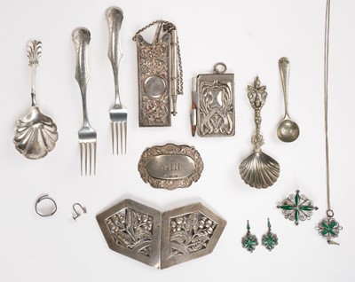 Lot 389 - Buckle. A silver buckle, Charles Horner, Birmingham, 1911 & other silverware