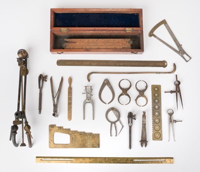 Lot 547 - Watchmakers Tools. Poising callipers plus Victorian brass magic lantern gas burner