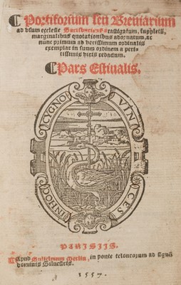 Lot 228 - Breviary, Use of Sarum. Portiforium seu breviarium ab usum ecclesie Sarisburiensis, 1557