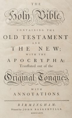 Lot 312 - Baskerville Press. The Holy Bible, containing the Old Testament and the New..., 1769