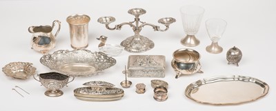 Lot 397 - Continental Silver. A mixed collection including a three-branch candleabra and other items
