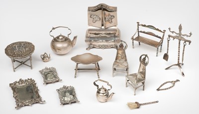 Lot 399 - Continental Silver. A mixed collection of small silver items, mostly dollhouse furniture