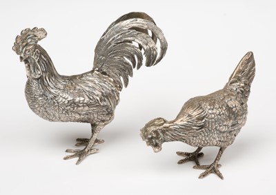Lot 401 - Continental Silver. A pair of silver cockerels