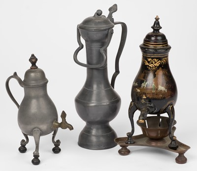 Lot 545 - Toleware. A Dutch toleware pewter coffee pot circa 1850