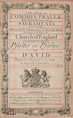 Lot 299 - Sturt (John). The Book of Common Prayer and Administration of the Sacraments, John Baskett, 1717