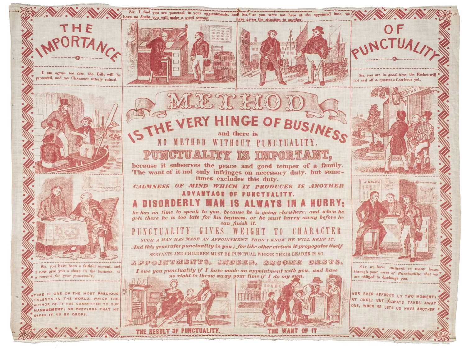 Lot 328 - Handkerchief. The Importance of Punctuality, mid 19th century