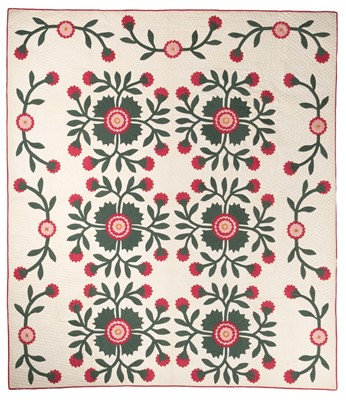 Lot 341 - Quilt. A large Whig Rose pattern quilt made by Jane Skidmore, American, 1862, & others
