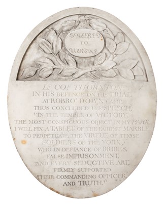 Lot 544 - Thornton (Colonel Thomas, 1757-1823). A George III white marble tablet