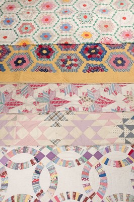 Lot 339 - Quilt. A double wedding ring coverlet, American, 1930s, & others