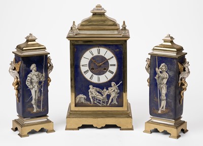 Lot 508 - Clock Garniture. A French porcelain clock garniture, circa 1890
