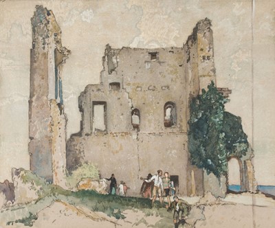 Lot 209 - Cox (Elija Albert, 1876-1955). Corfe Castle, watercolour, gouache and black chalk