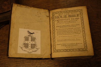 Lot 238 - Douay-Rheims Bible. The New Testament of Jesus Christ, & The Holie Bible, 1582/1609/1610