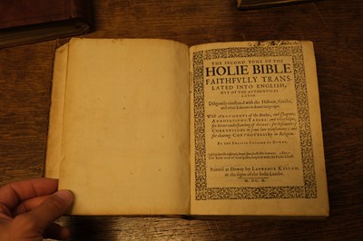 Lot 238 - Douay-Rheims Bible. The New Testament of Jesus Christ, & The Holie Bible, 1582/1609/1610