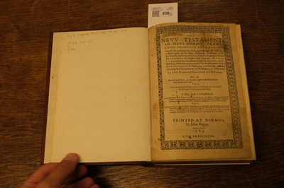 Lot 238 - Douay-Rheims Bible. The New Testament of Jesus Christ, & The Holie Bible, 1582/1609/1610
