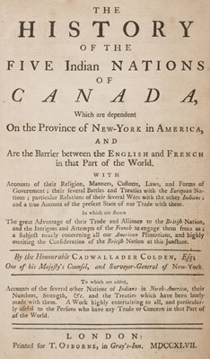 Lot 11 - Colden (Cadwallader). The History of the Five Indian Nations of Canada, 1st English edition, 1747