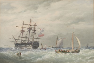Lot 133 - Joy (John Cantiloe, 1806-1866). Preparing to Sail, 1855, watercolour