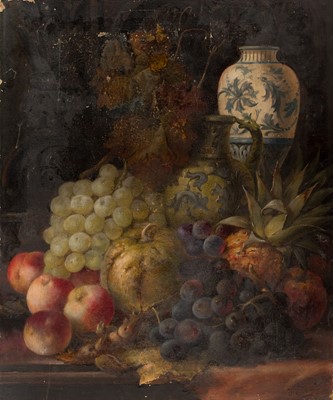 Lot 152 - Stanier (Frederick, active 1847-1893). Still life of fruit with a vase and ewer, 1892