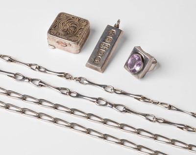 Lot 454 - Silver. A silver ingot by Carr's of Sheffield, 1977 and other items