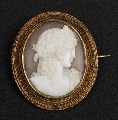 Lot 445 - Cameo Brooch. A Victorian cameo, carved with the profile of Antinous