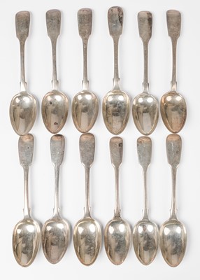 Lot 416 - Spoons. A collection of 12 silver dessert spoons, including 6 Victorian spoons by Samuel Hayne & Dudley Cater, London, 1856