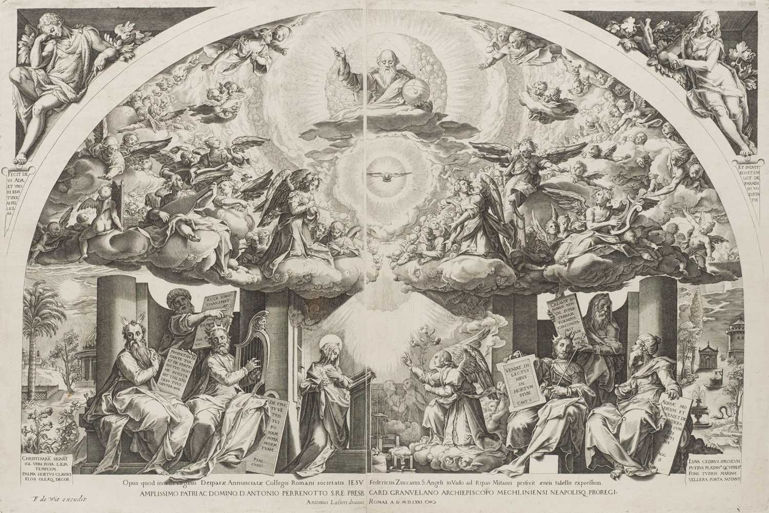 Lot 6 - Cort (Cornelis, 1533-1578). The Annunciation with Prophets, after Federico Zuccaro, 1571