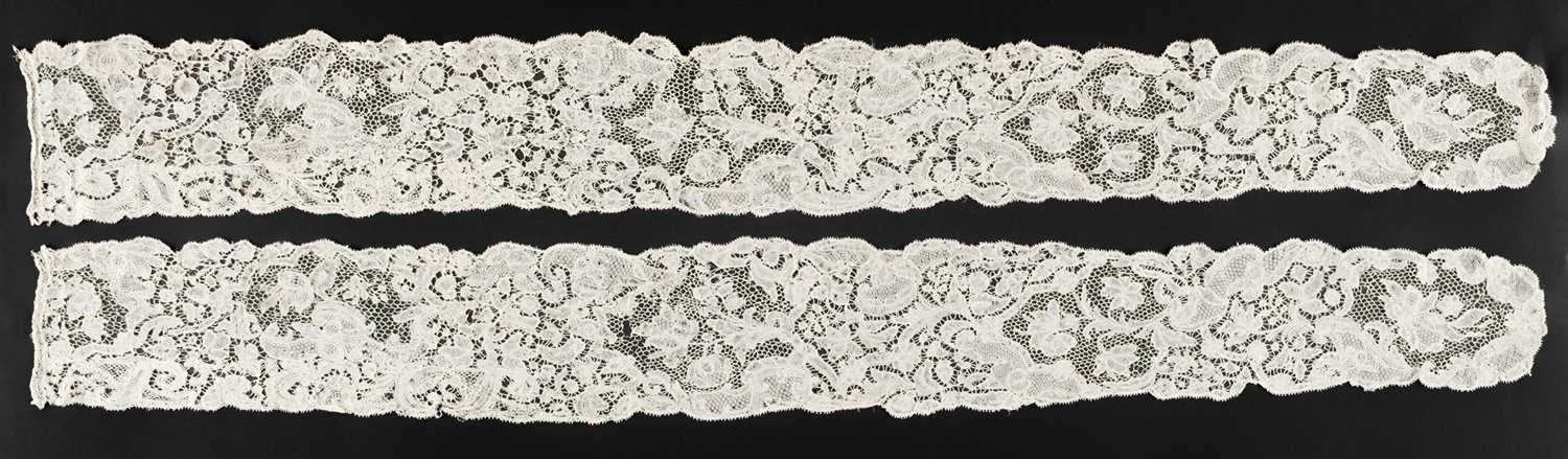 Lot 330 - Honiton Lace. A pair of long lappets, circa 1725-1730