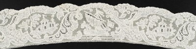 Lot 333 - Mechlin Lace. A length of lace depicting ships and castles, Flanders, circa 1730-1740, & 2 others