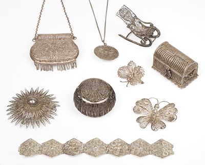Lot 403 - Filigree. A collection of silver filigree ornaments
