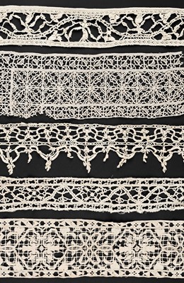 Lot 331 - Italian Lace. A wide cutwork border, late 16th/early 17th century, & other Italian lace