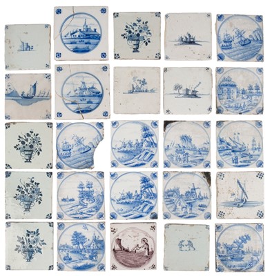 Lot 562 - Dutch Tiles. A collection of 18th century Dutch Delft blue and white tiles