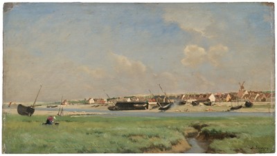 Lot 148 - Souzay (Adrien Jacques, 1841-1928). Paysage à Etaples, Normandie, oil on wood panel