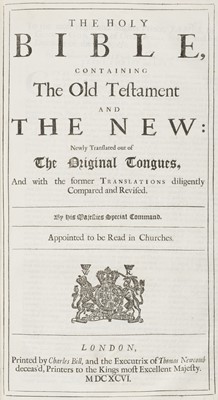 Lot 294 - Bible [English]. The Holy Bible, Containing The Old Testament and the New…, London, 1696