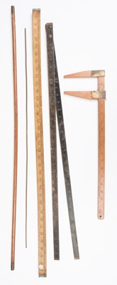 Lot 538 - Rules. A collection of wooden rules, including a Rabone Braille No 1167 boxwood folding rule