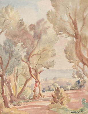 Lot 204 - White (Ethelbert, 1891-1972). Figure in a wooded landscape, watercolour with pencil