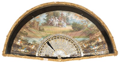 Lot 365 - Decorative Fan. A hand-painted mother of pearl fan, circa 1860s