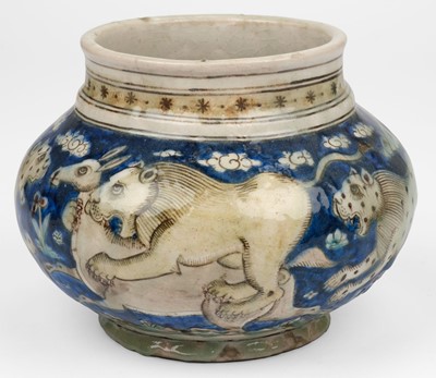 Lot 590 - Persian Vase. A Persian polychrome pottery vase, early 19th century