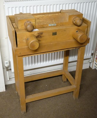 Lot 216 - Laying press & tub. A hardwood laying press & tub by Sally Martin & John Mitchell, 1988