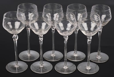 Lot 551 - Art Glass. A set of 8 Victorian hock glasses, probably by Harry Powell for Whitefriars