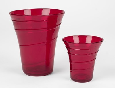 Lot 553 - Art Glass. A Whitefriars ruby glass vase, circa 1940