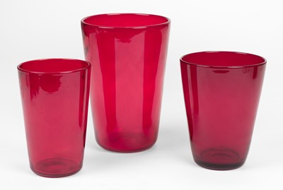 Lot 554 - Art Glass. A Whitefriars ruby glass vase, circa 1940