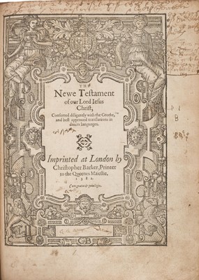 Lot 237 - Bible [English]. [The Bible…], Imprinted at London by Christopher Barker, 1581