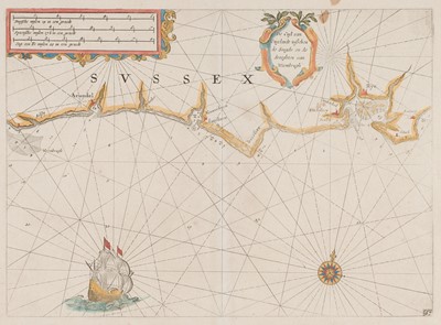 Lot 147 - Sea Chart. Blaeu (W. J.), De Cust van Engelandt tusschen de Singels..., circa 1640