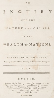 Lot 314 - Smith (Adam). Wealth of Nations, volumes 2 & 3 only, 1st Dublin edition, 1776