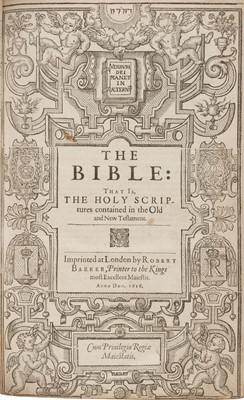 Lot 258 - Bible [English]. The Bible: That Is, The Holy Scriptures contained in the Old & New Testament, 1616