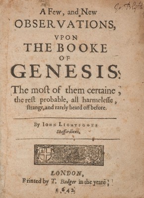 Lot 214 - Lightfoot (John). A Few, and New Observations, vpon the Booke of Genesis, 1642