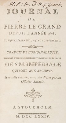 Lot 250 - Peter the Great (1682-1725, Tsar of Russia). Journal de Pierre le Grand depuis l'année 1698, 1774