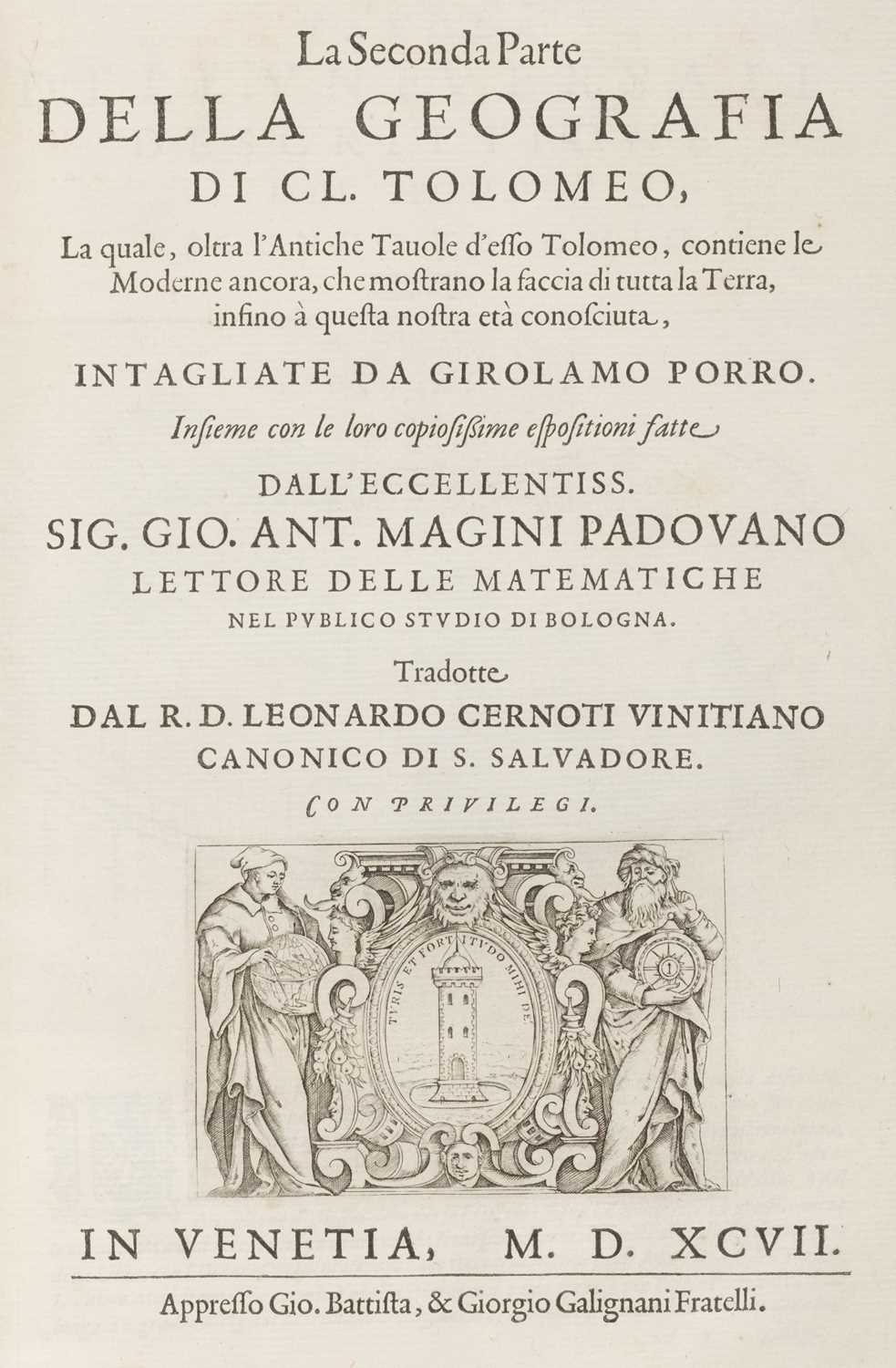 Lot 29 - Ptolemaeus (Claudius). Geografia cioè Descrittione Universale della Terra, 1st Italian edition, 1598