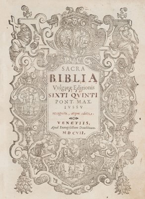 Lot 192 - Bible [Latin]. Sacra Biblia Vulgatae Editionis Sixti Quinti Pont.Max. iussu recognita…, Venice, 1607