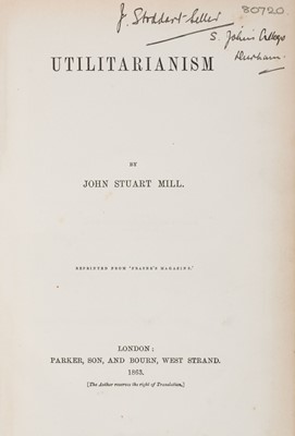 Lot 321 - Mill (John Stuart). Utilitarianism, 1st separate edition, London: Parker, Son, and Bourne, 1863